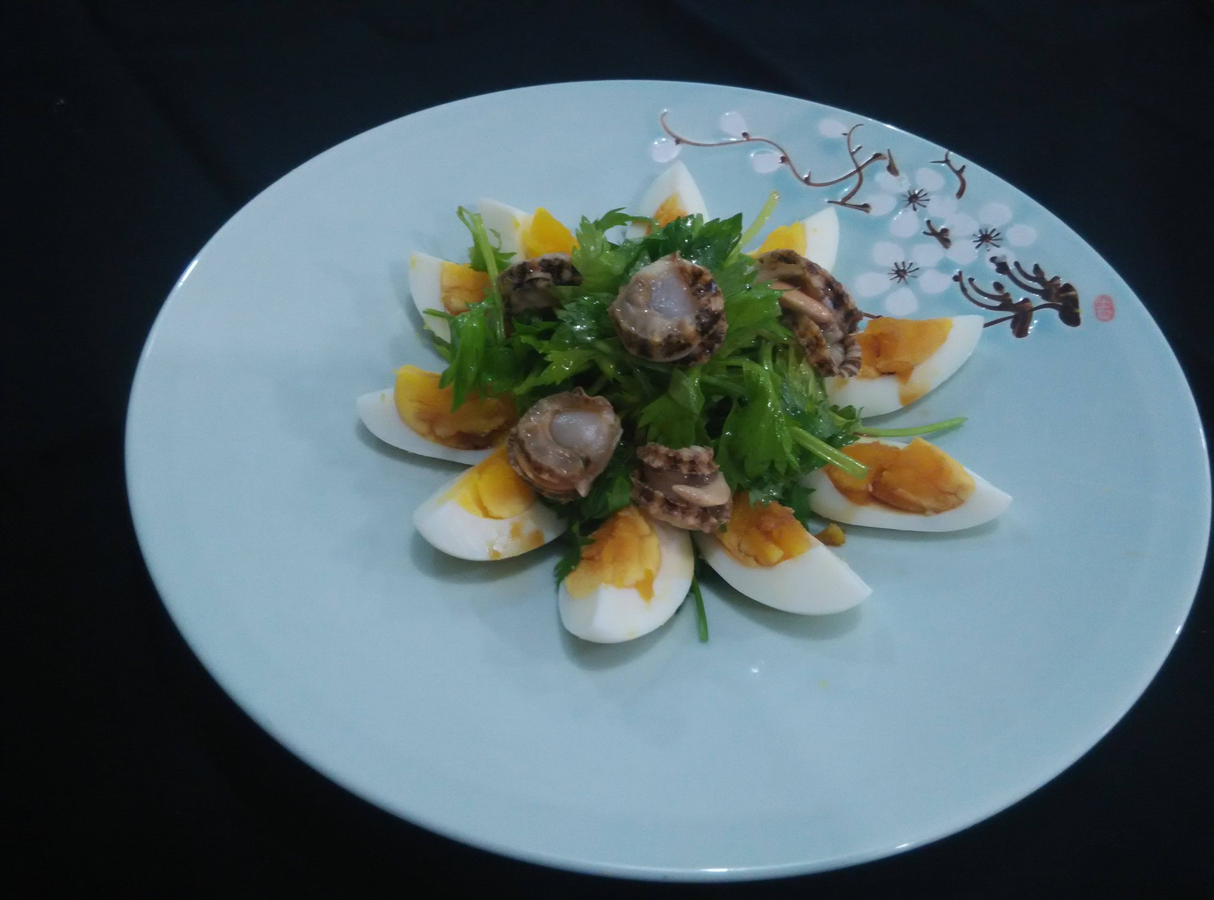 山鸡蛋拌扇贝