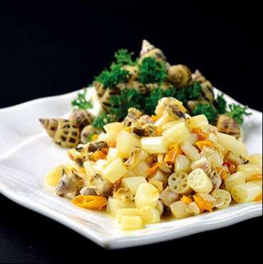 贡椒藕带炒花螺