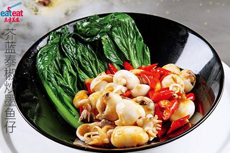 芥蓝泰椒炒墨鱼仔