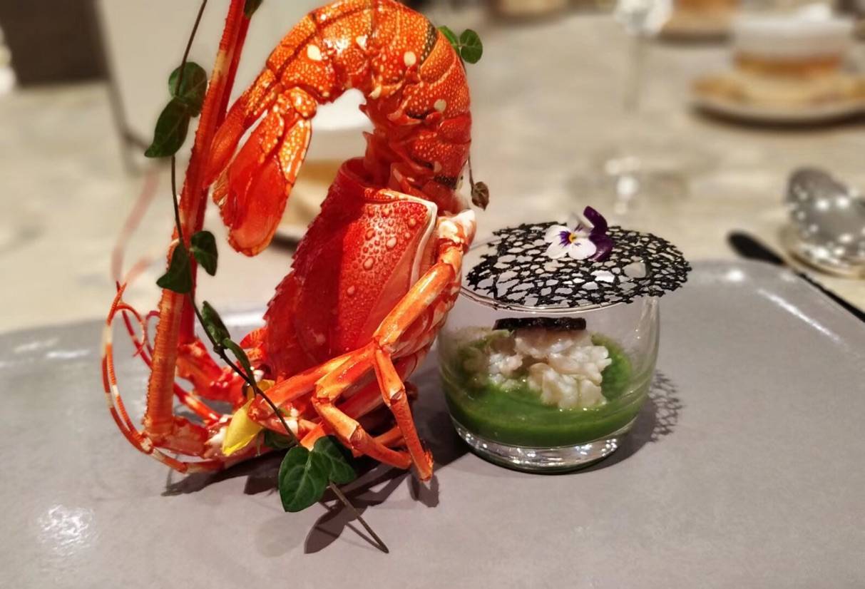 白芦笋香煎澳洲小幼龙配西芹慕斯