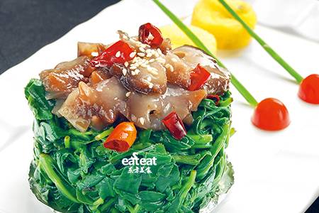 青菜拌活海参：川式烹活海参！