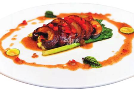 黑椒牛排菇佐芦笋