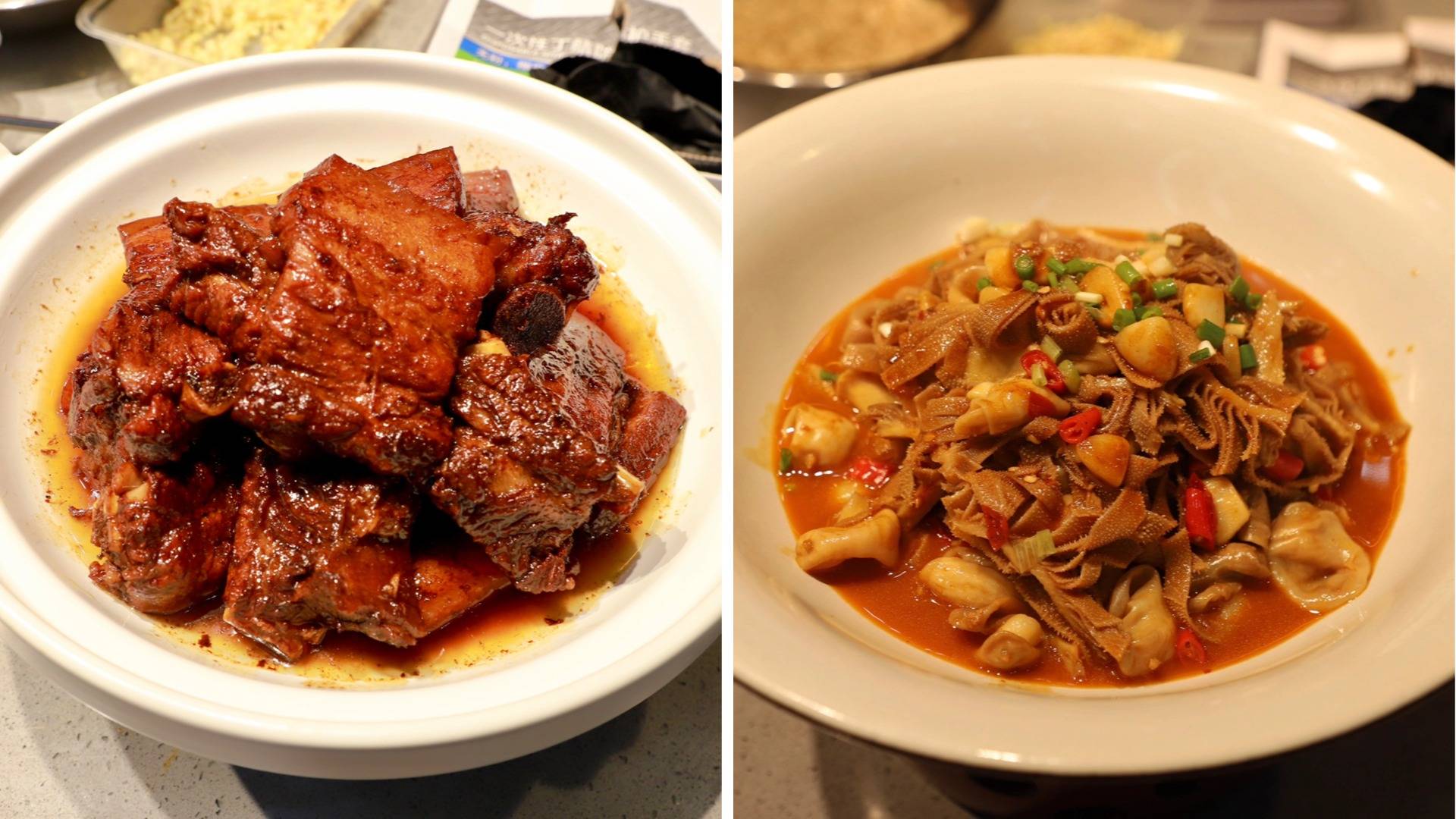【安徽土菜】排骨红烧肉和鱼泡烧牛毛肚